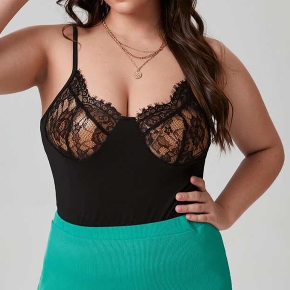 NWT Lace Panel Solid Black Bodysuit size small - Picture 1 of 6